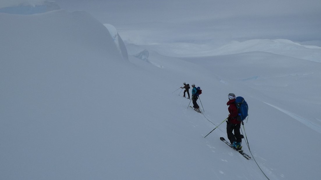 Route finding across avalanche prone slopes (Credit, Phil Carrotte)
