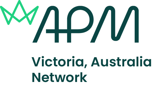 APM Victoria, Australia Network Stacked Logo Pine
