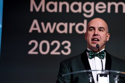 Adam Boddison speaking at the APM Project Management Awards